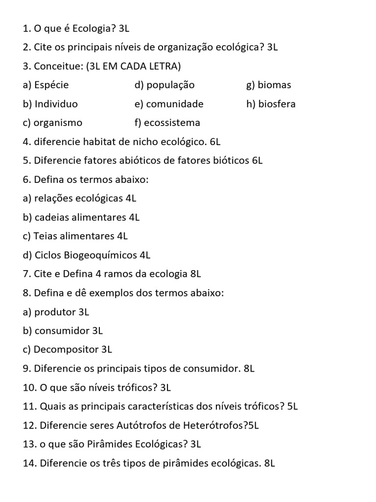 Exercicio Ecologia | PDF