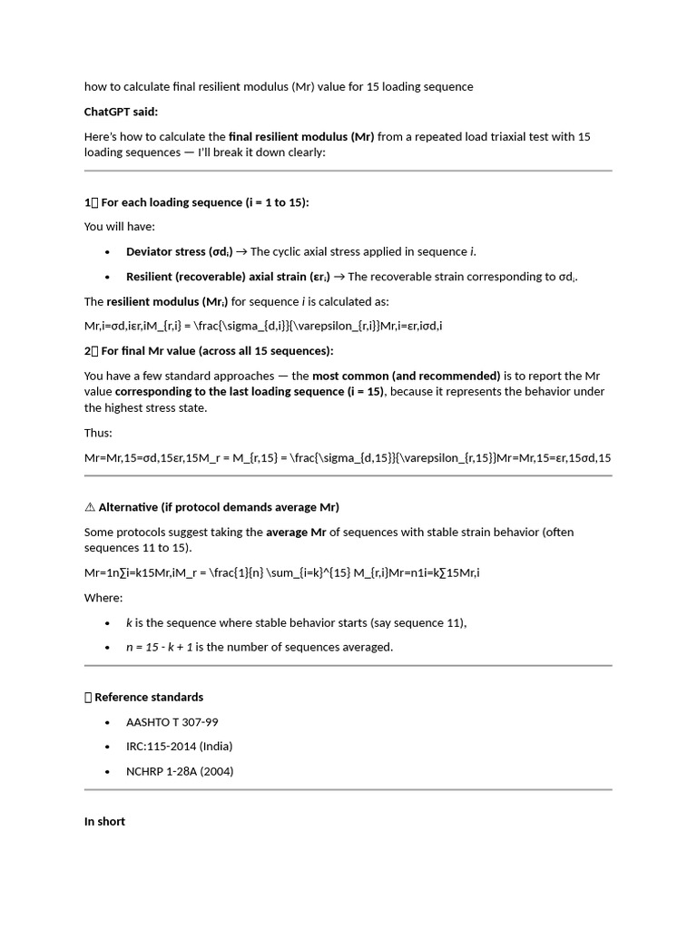 How To Calculate Final Resilient Modulus | PDF | Deformation ...