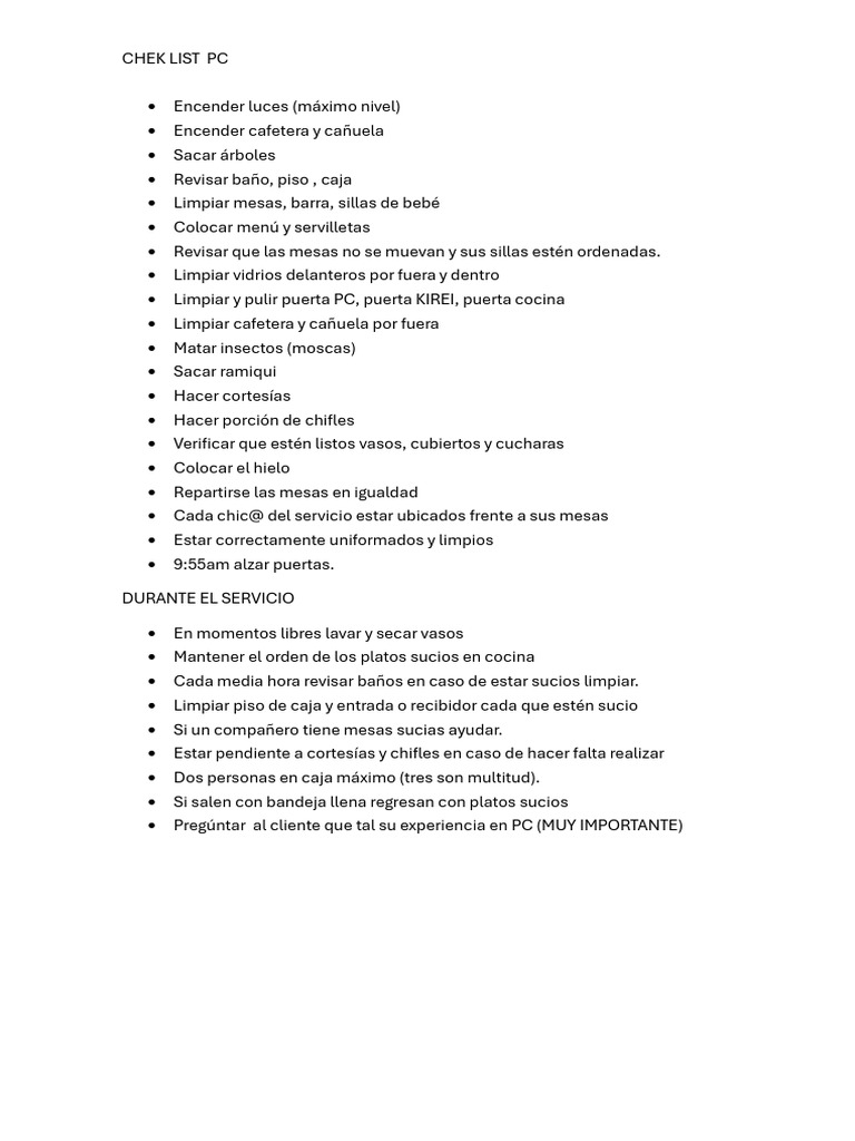 Checklist de Preparación y Servicio PC | PDF