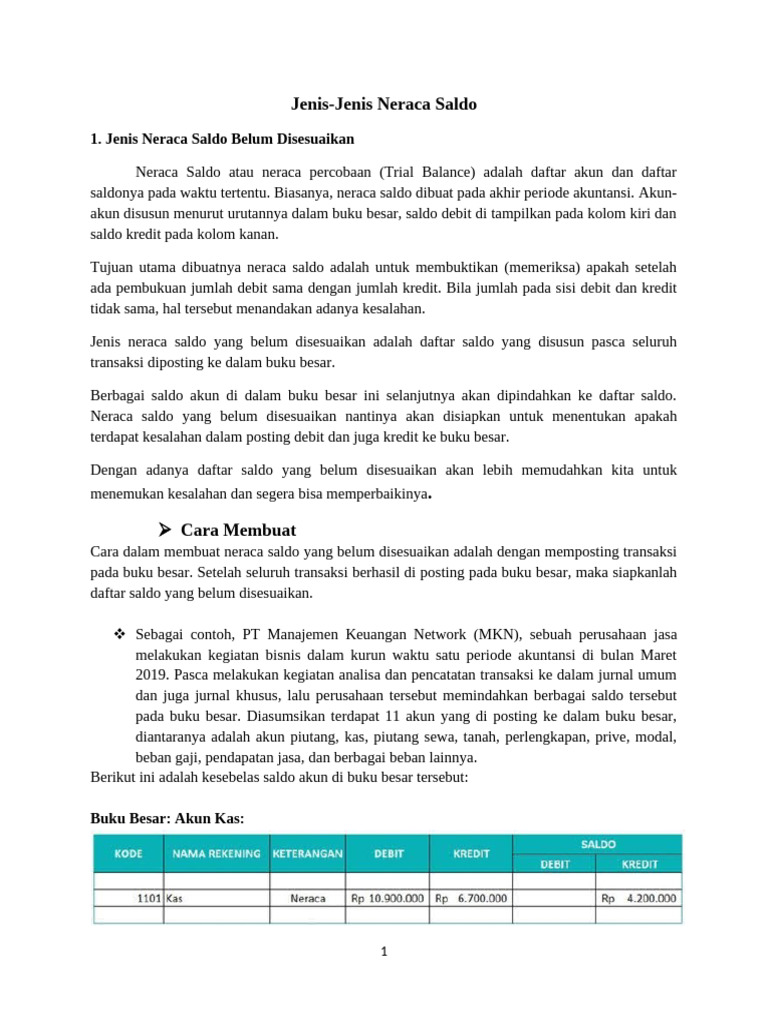 Jenis-Jenis Neraca Saldo Akuntansi | PDF