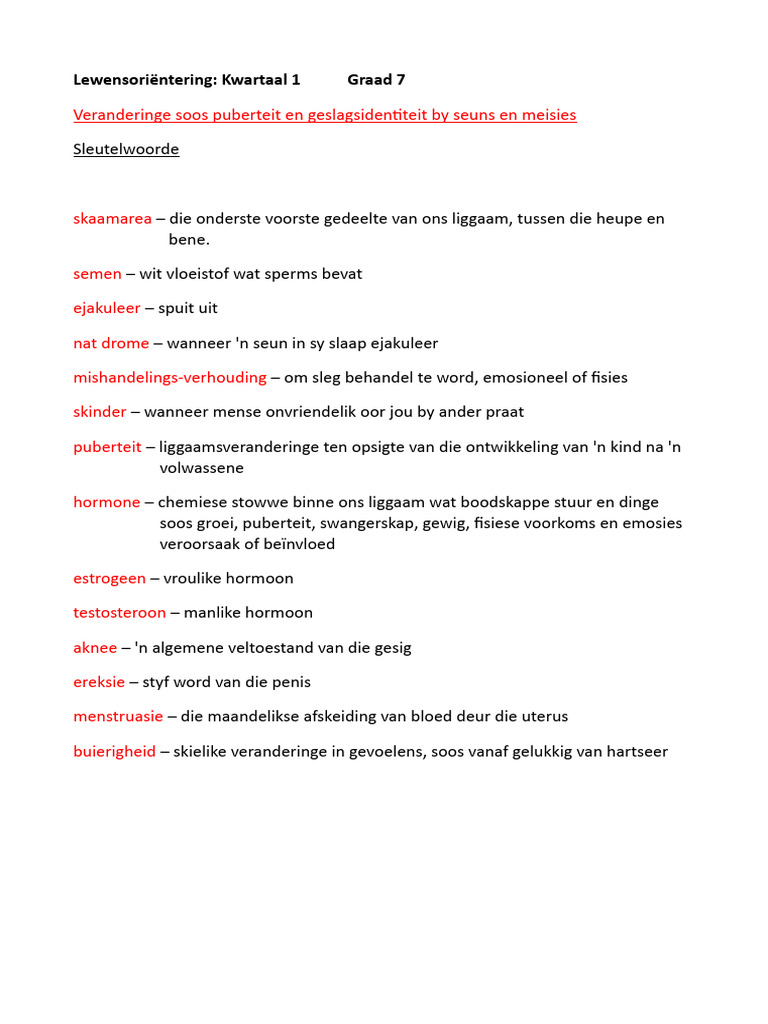 Puberteit Sleutelwoorde | PDF