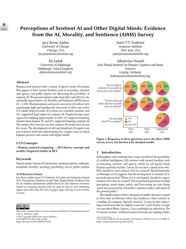 Perceptions of Sentient AI and Other Digital Minds: Evidence From The ...