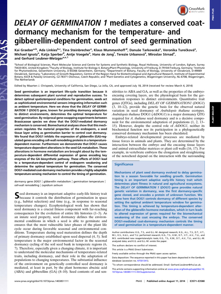 Gibberellin-Dependent Control of Seed Germination | PDF | Seed ...