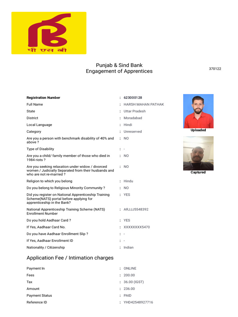 Apprentice Registration Details for Harsh Pathak | PDF