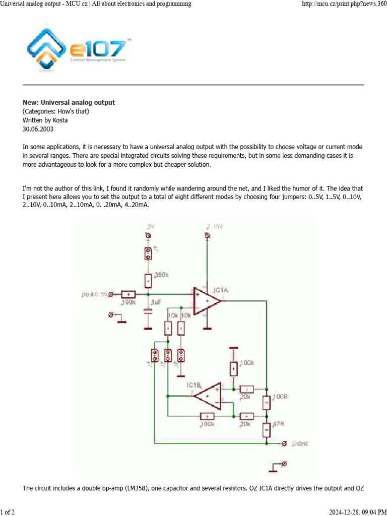 Universal Analog Output Circuit Guide | PDF | Analogue Electronics ...