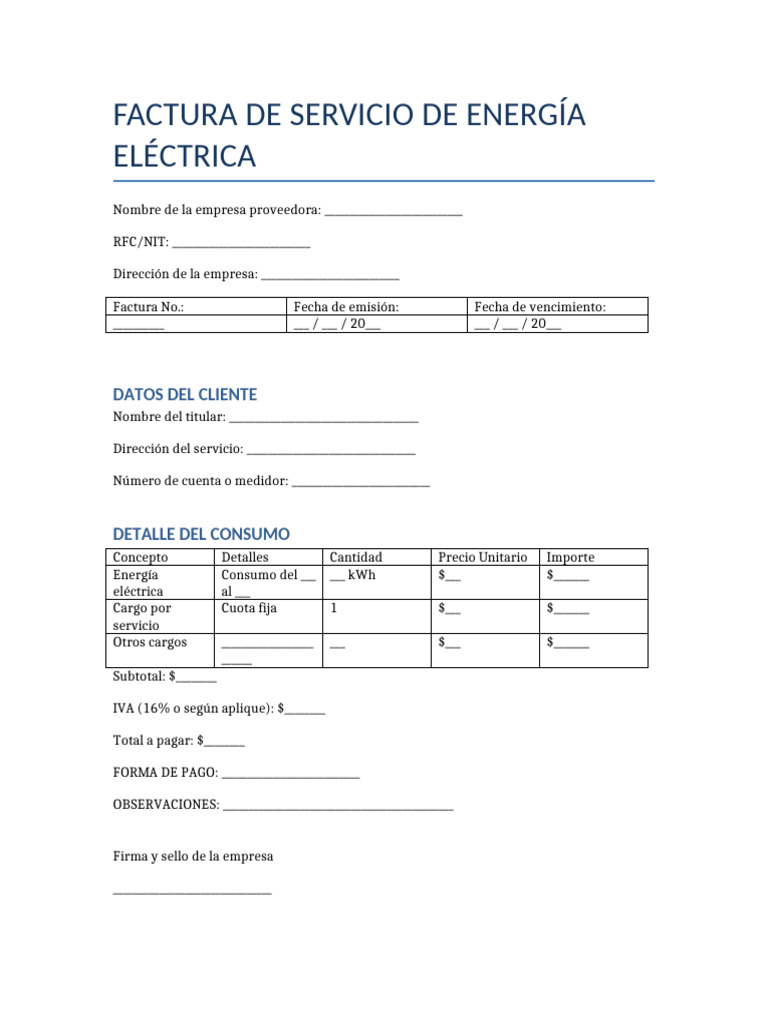 Ejemplo de Factura de Luz | PDF