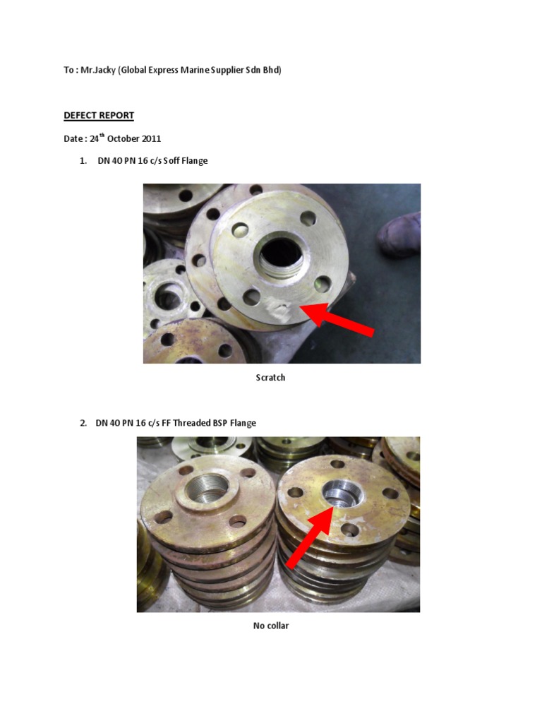 Defect Report: To: MR - Jacky (Global Express Marine Supplier SDN BHD ...