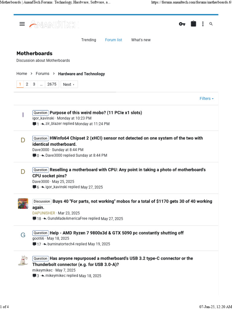 Motherboards - AnandTech Forums - Technology, Hardware, Software, and ...