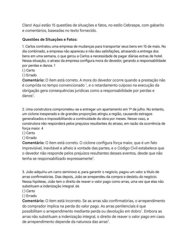 Questões de Situações e Fatos Jurídicos | PDF | Indenização