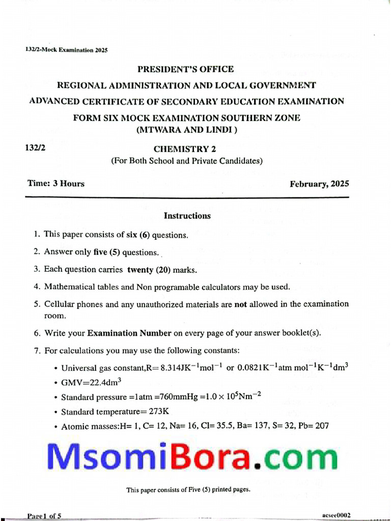 2025 Chemistry Mock Exam Marking Scheme | PDF | Chemical Equilibrium ...