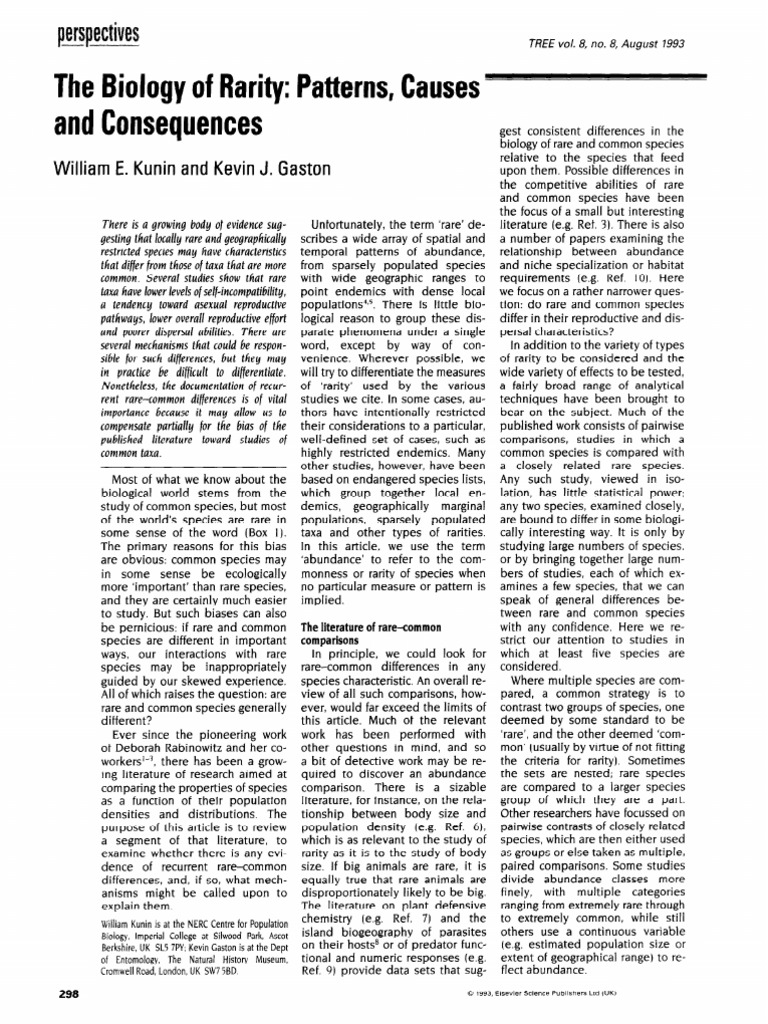 The Biology of Rarity Patterns Causes An | PDF | Species | Reproduction
