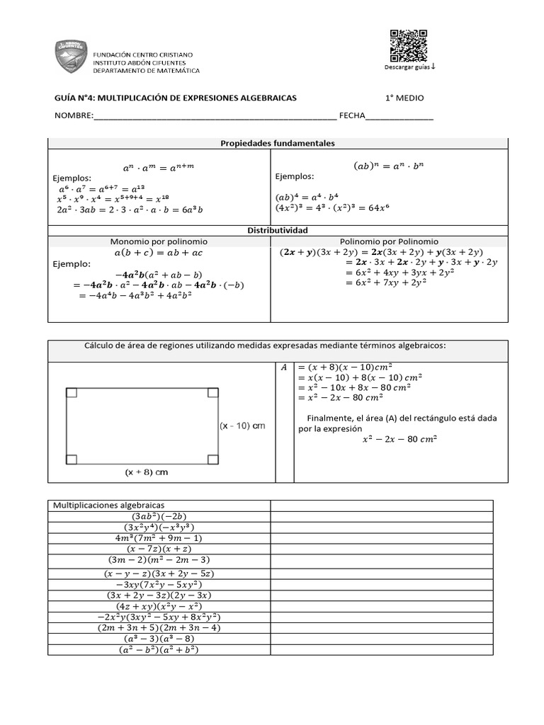 Multiplicación de Expresiones Algebraicas | PDF | Polinomio | Matemáticas