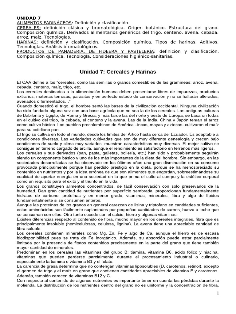 Cereales y Harinas: Definición y Clasificación | PDF | Cereales | Harina