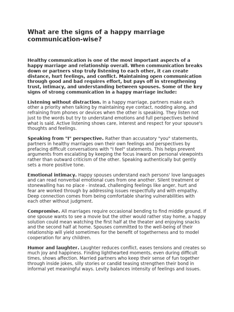 Signs of A Happy Marriage PDF Intimate Relationships Communication