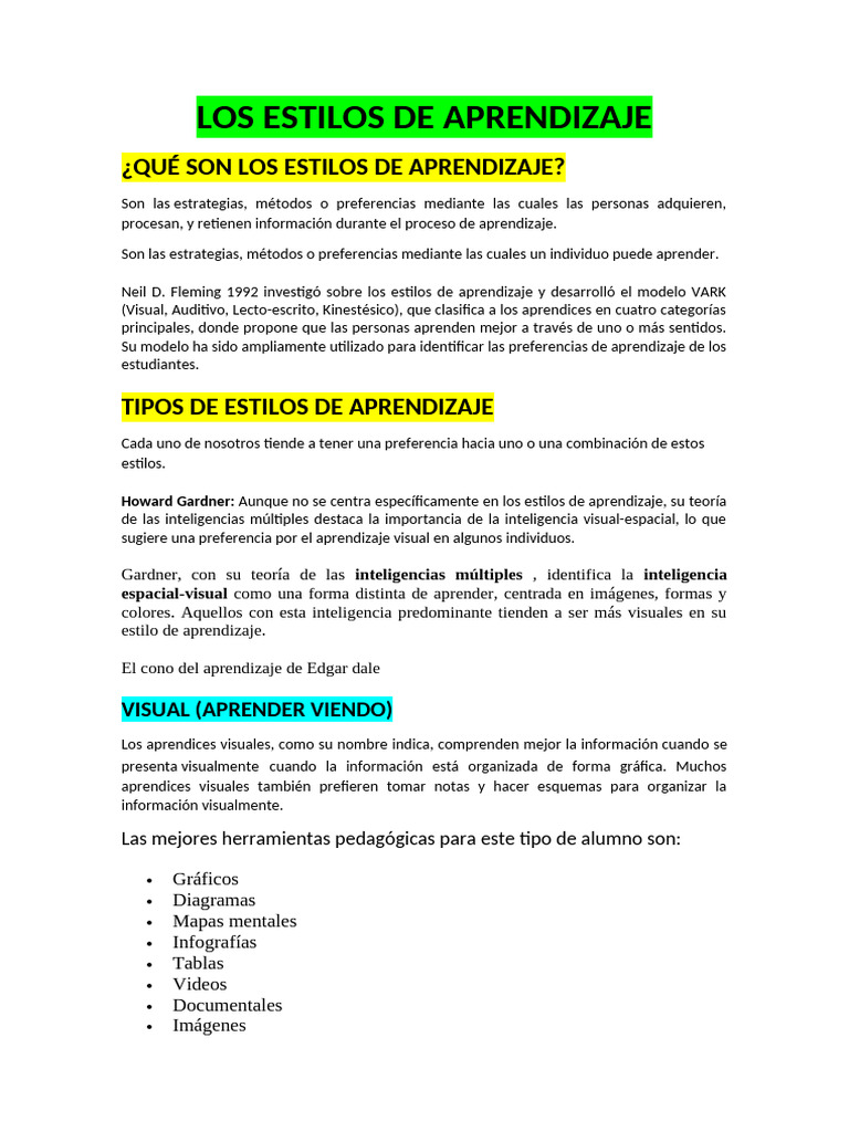 Estilos de Aprendizaje: VARK y Más | PDF | Aprendizaje | Aprendiendo ...