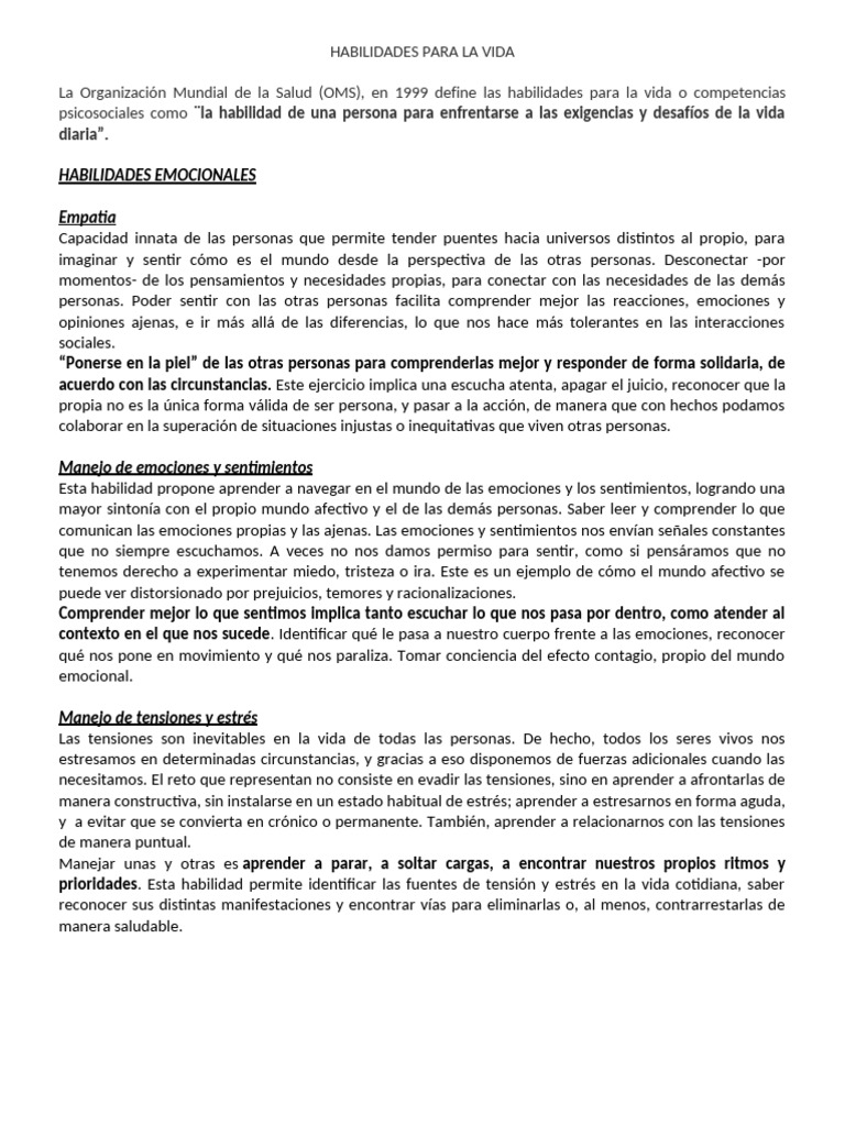Habilidades para La Vida Usuarios | PDF | Pensamiento | Las emociones