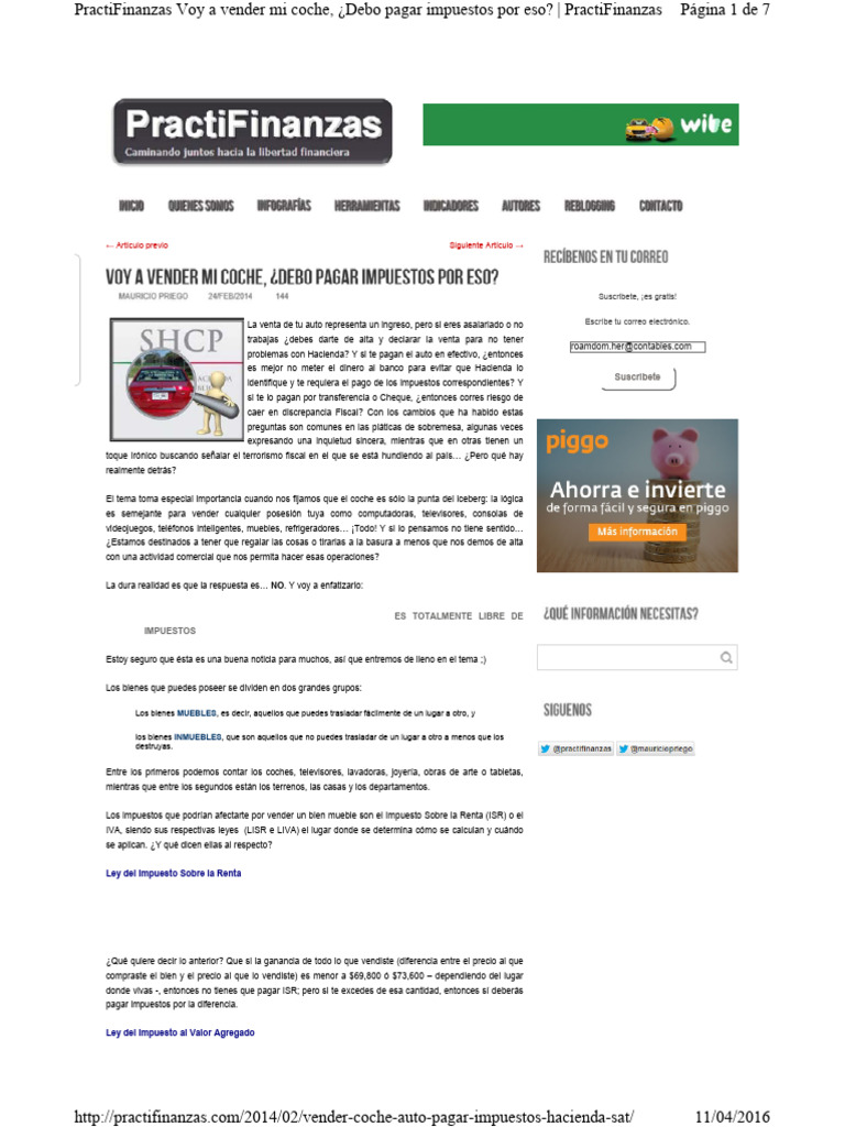 Vender Coche Auto Pagar Impue | PDF | Impuesto sobre la renta | Impuestos