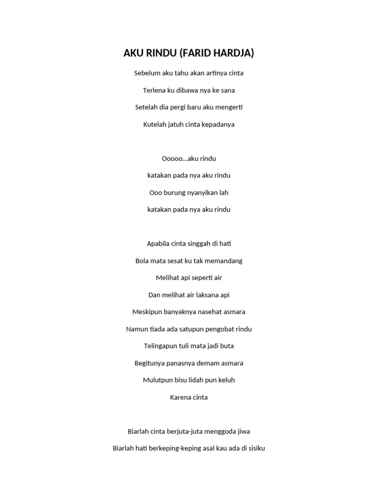 Lirik Lagu "Aku Rindu" oleh Farid Hardja | PDF