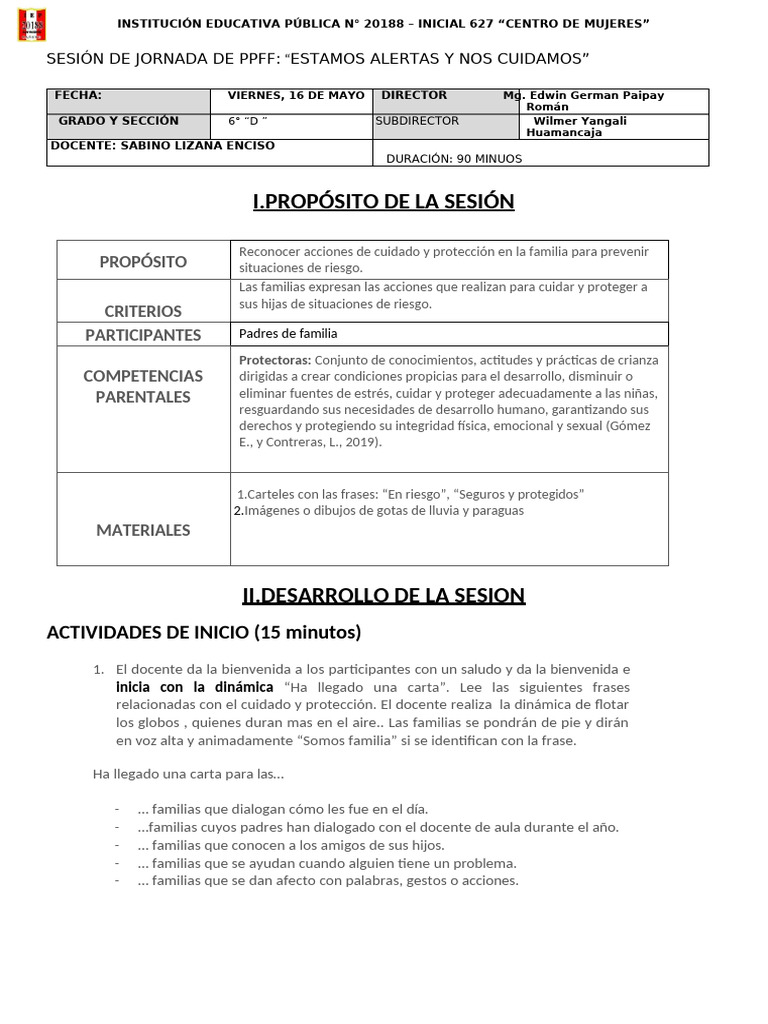 Sesión Jornada de PPFF 6to D | PDF