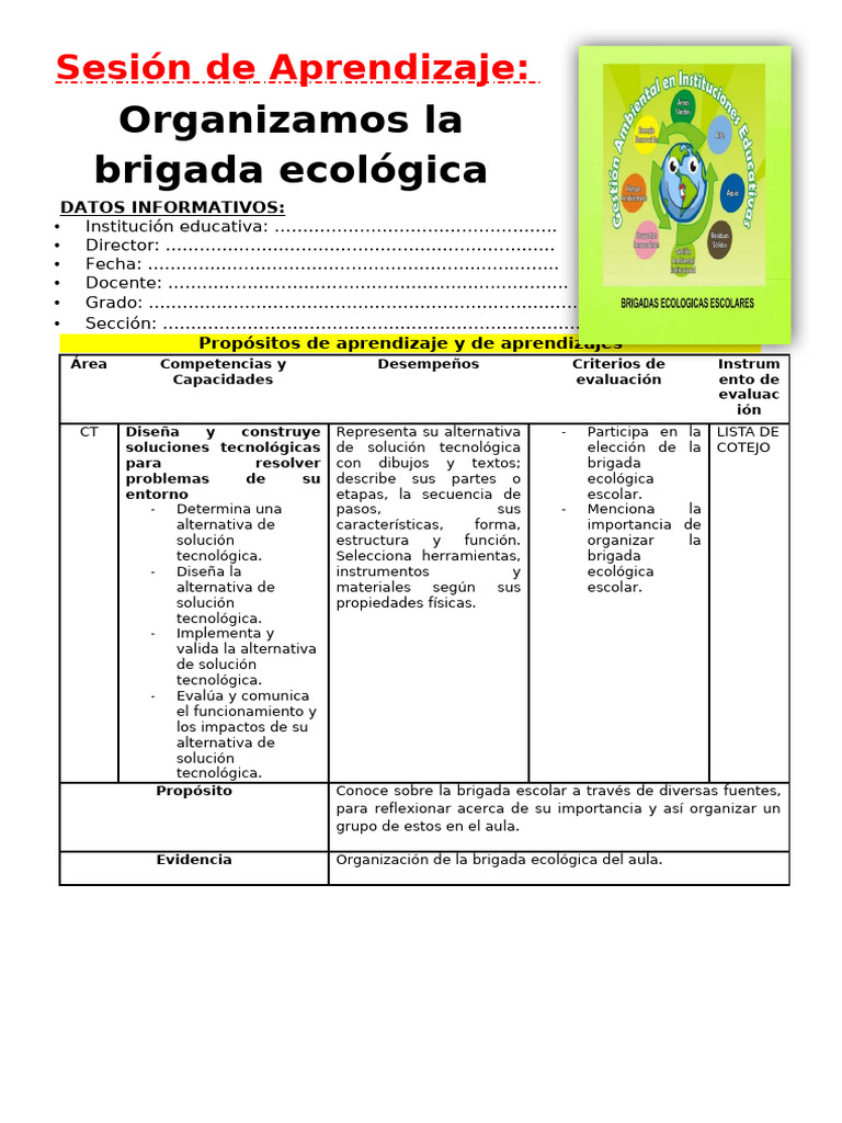 6º Grado Dia 4 Ct. Organizamos La Brigada Ecológica Escolar | PDF ...