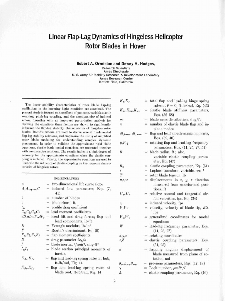 Flap-Lag Dynamics in Hingeless Rotors | PDF | Helicopter Rotor | Mechanics