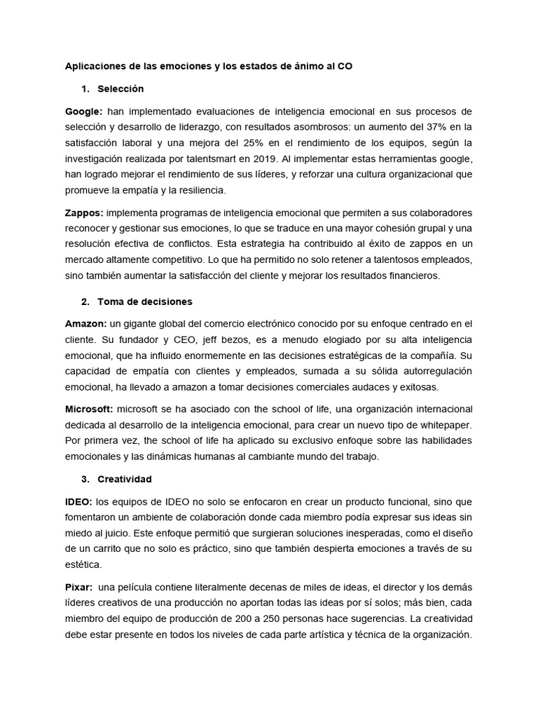 Aplicaciones de Las Emociones y Los Estados de Ánimo Al CO Tarea | PDF ...