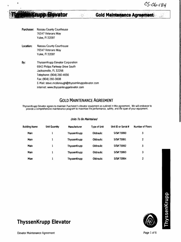 ThyssenKrupp Elevator Maintenance Agreement | PDF | Elevator | Mediation