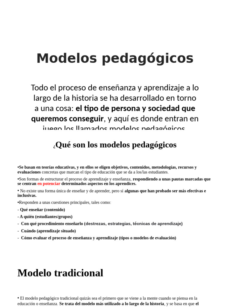Modelos pedagógicos en educación moderna | PDF | Enseñando | Aprendizaje