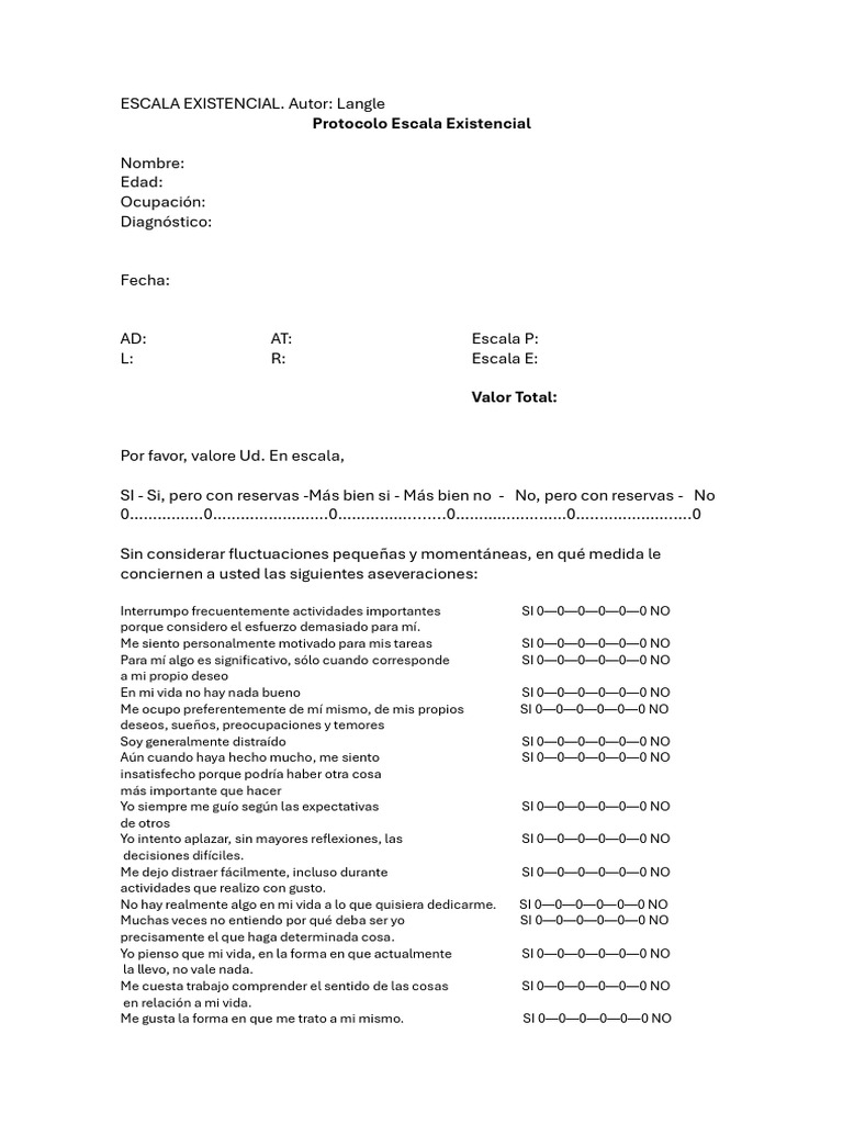 Protocolo de Evaluación Existencial | PDF