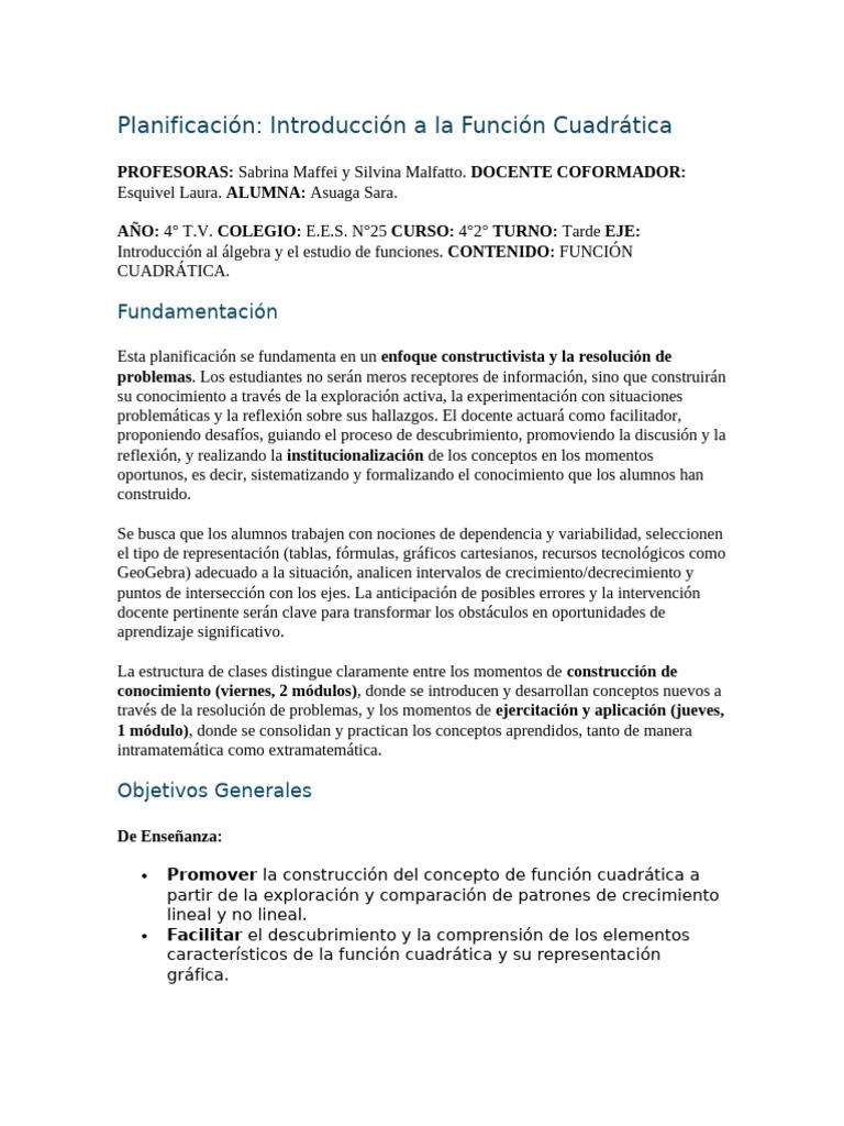 Planificacion Sara | PDF | Ecuación cuadrática | Álgebra