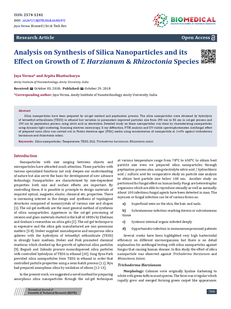 Analysis On Synthesis of Silica Nanoparticles and Its Effect On Growth ...