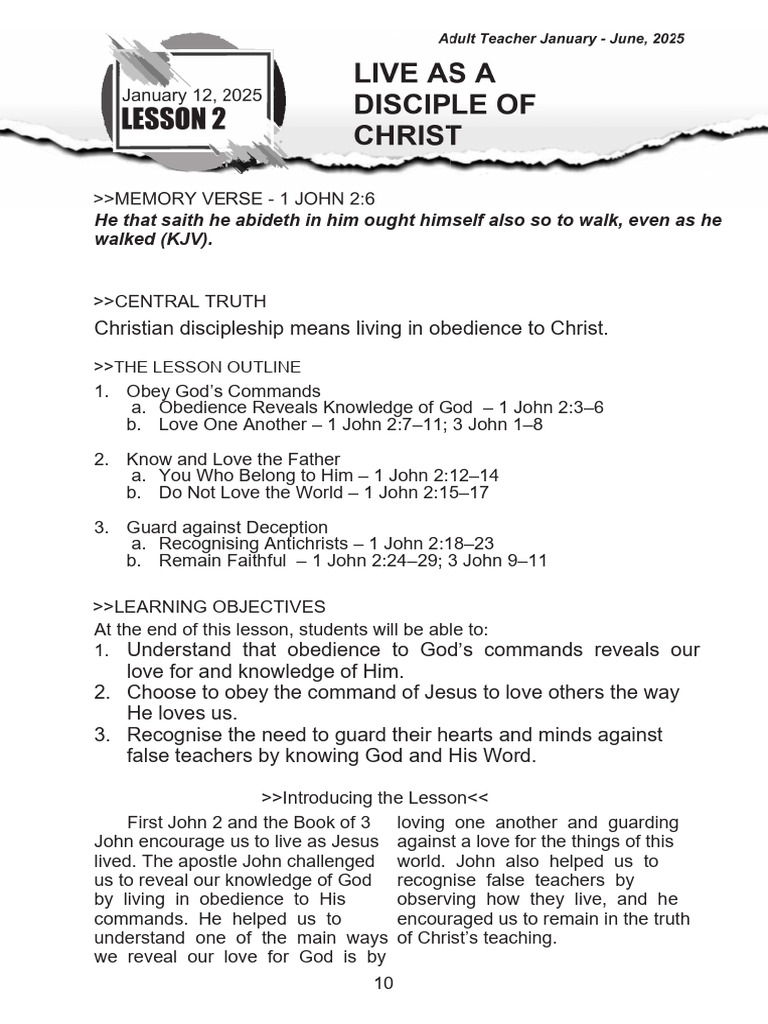 Lesson2-2025-Live As A Disciple of Christ | PDF | Jesus | First Epistle ...