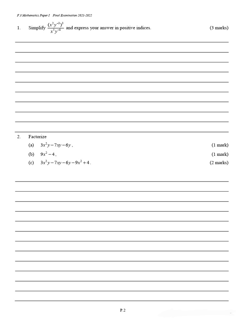 F.3 Mathematics Exam Paper 2021-2022 | PDF | Sphere | Triangle