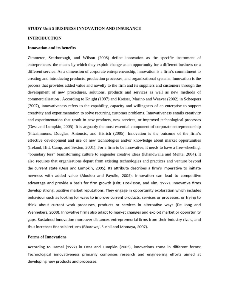 Study Unit 5 Business Innovation and Insurance - 032138 | PDF ...