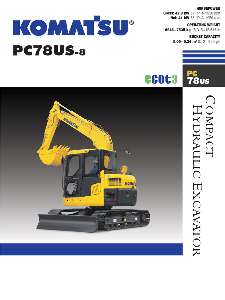 Komatsu PC78US-8 Excavator Specs | PDF | Horsepower | Liquid Crystal ...