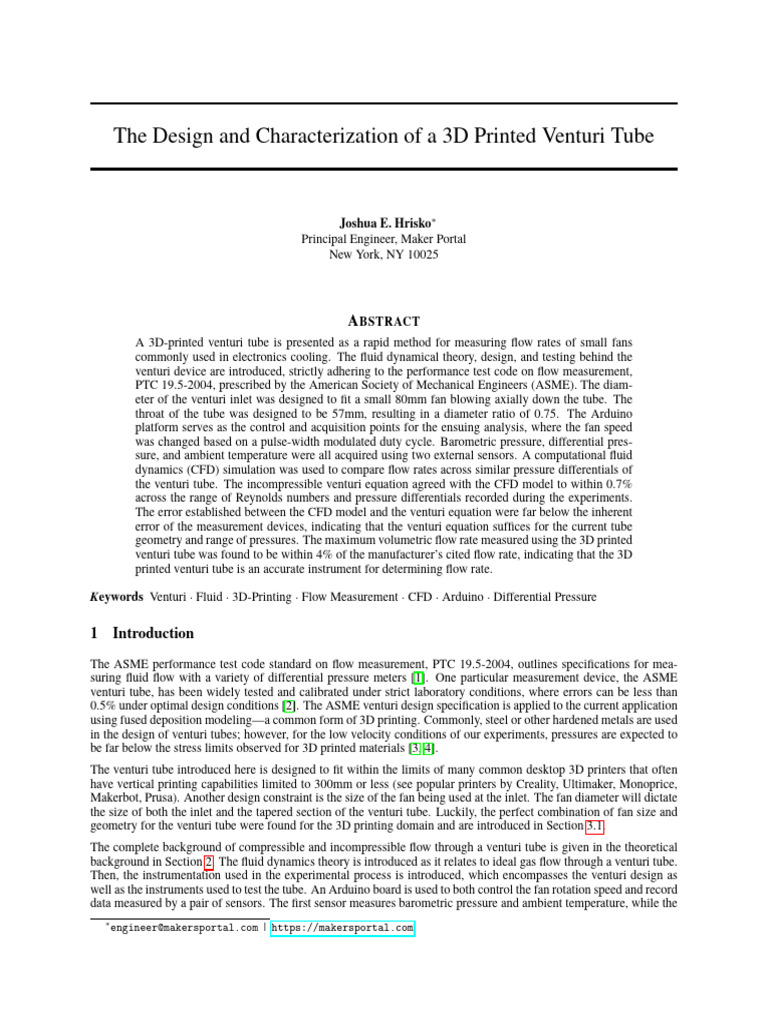 3D Printed Venturi Tube Design | PDF | Fluid Dynamics | Flow Measurement