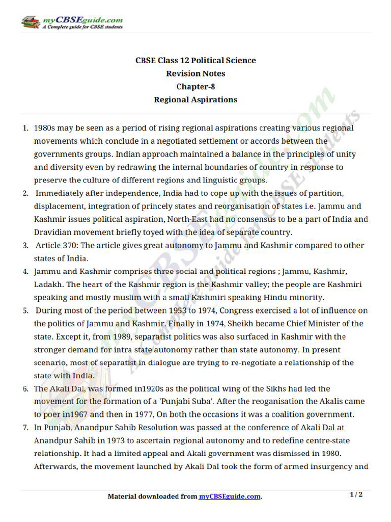 12 Pol Science Notes b2 Ch8 | PDF