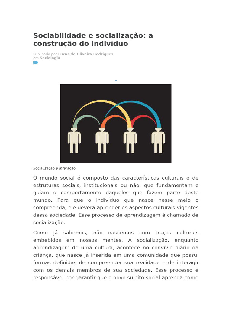 Socialização: Formação do Indivíduo Social | PDF | Sociologia | Aprendizado
