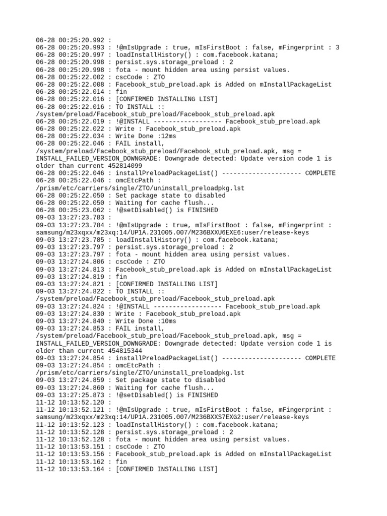 Facebook Stub Preload Install Failures | PDF