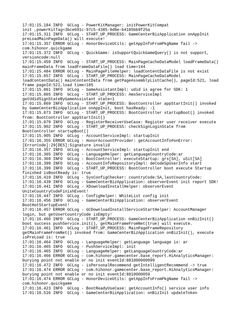 Game Center Initialization Log Analysis | PDF | Computing | Software ...