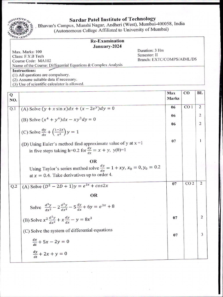 Fe-Sem 2 - Differential Equations & Complex Analysis | PDF ...