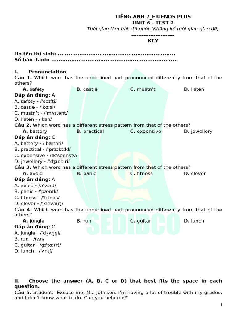 English 7 Unit 6 Test 2 Answers | PDF | Insects