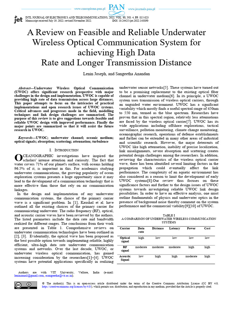 Reliable Underwater Optical Communication | PDF | Attenuation | Scattering