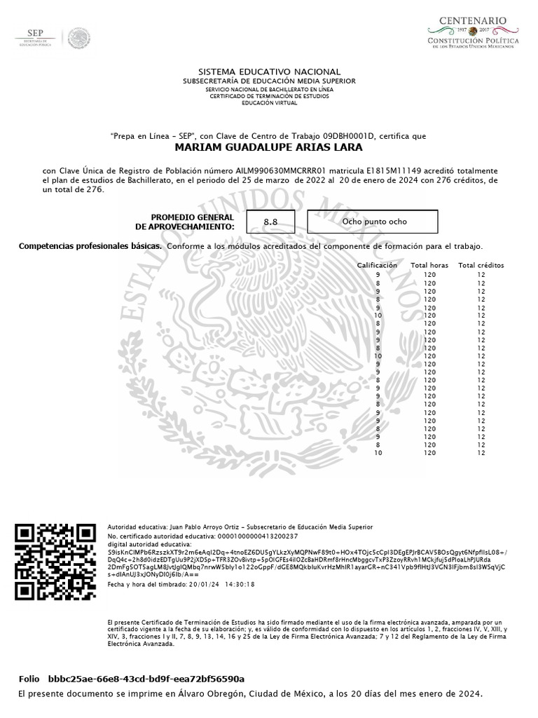Certificado de Bachillerato en Línea SEP | PDF | Plan de estudios