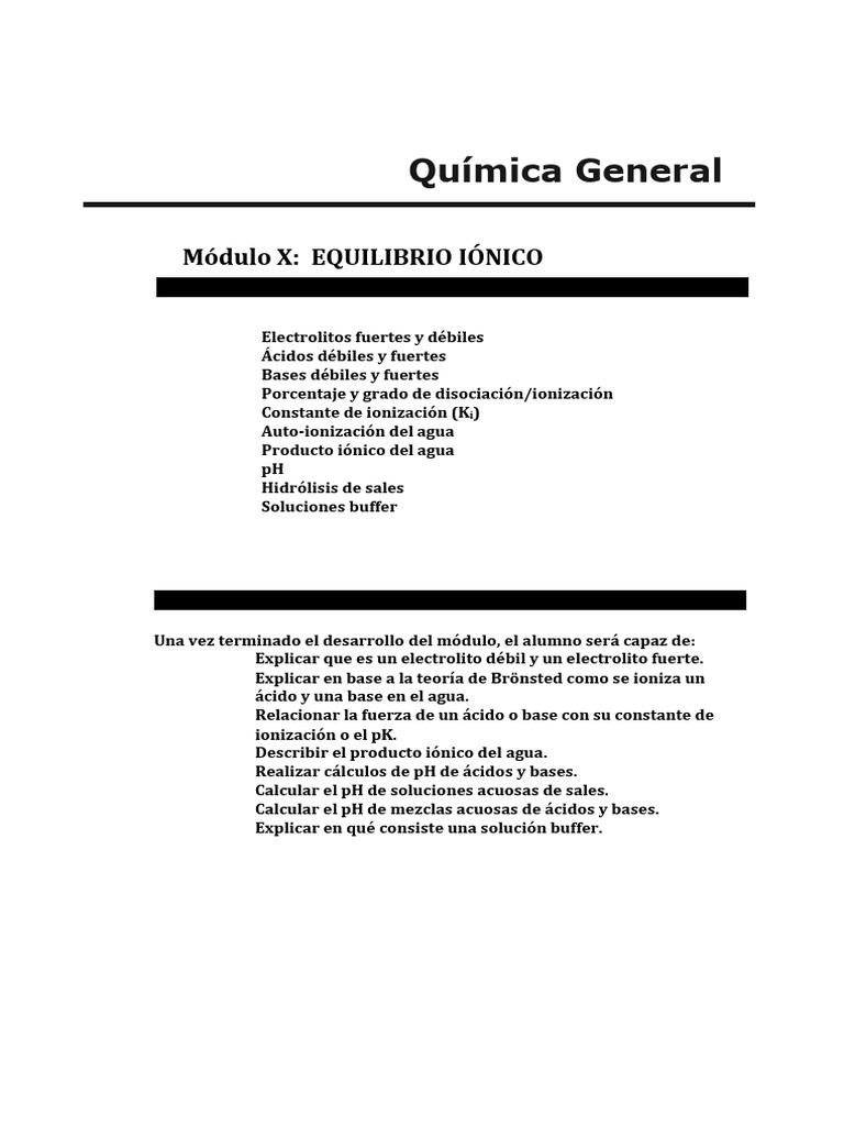 Módulo X - Equilibrio Iónico | PDF | Ácido | Sal (química)