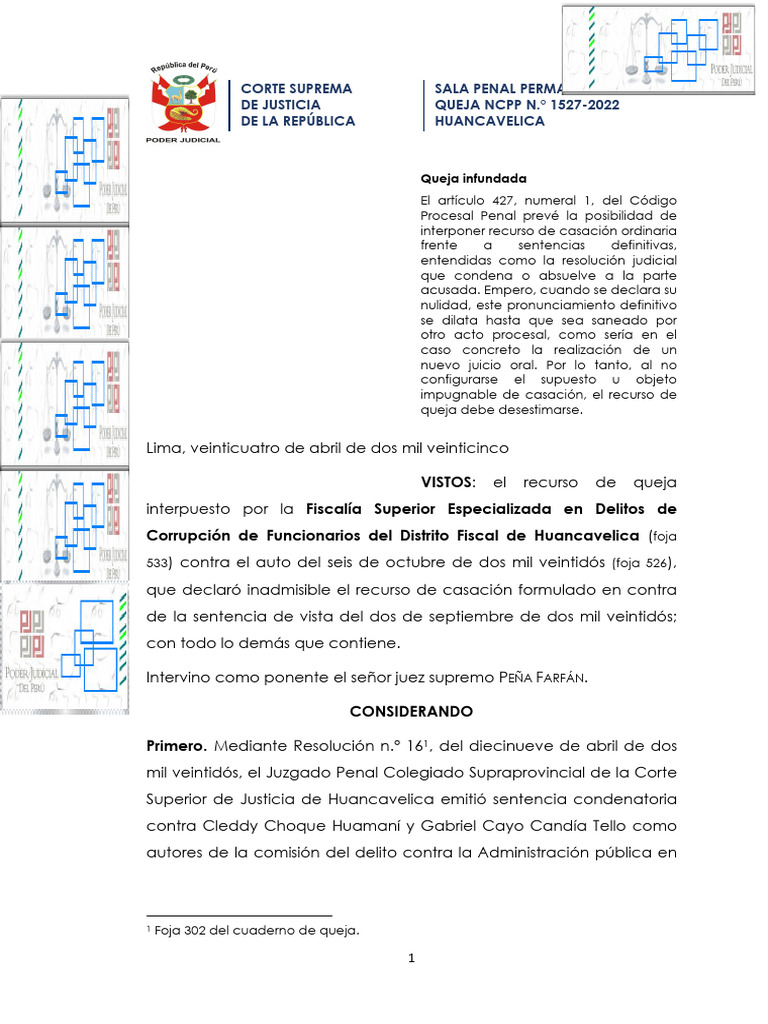 Queja NCPP 1527-2022: Corte Suprema Huancavelica | PDF | Apelación ...