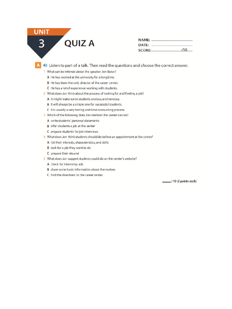 Quiz Evolve 5 3a | PDF