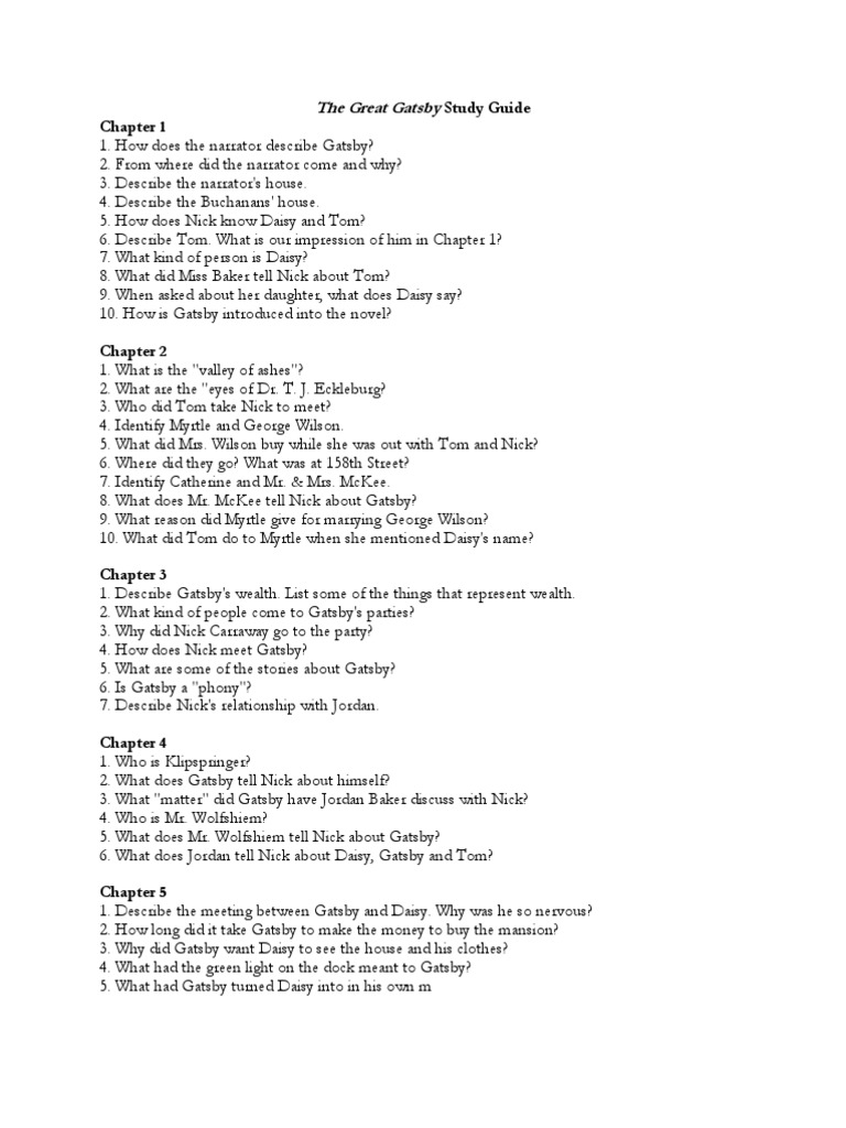 The Great Gatsby Study Guide Overview | PDF | The Great Gatsby | Novels