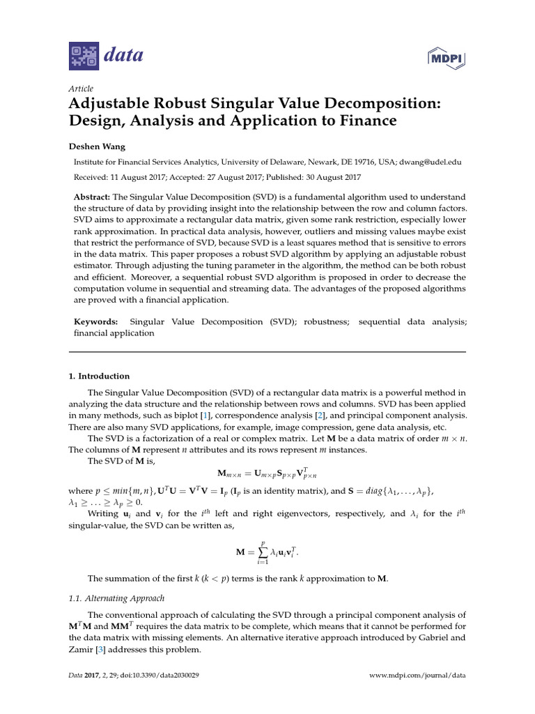 Robust SVD for Financial Data Analysis | PDF | Estimator | Eigenvalues ...
