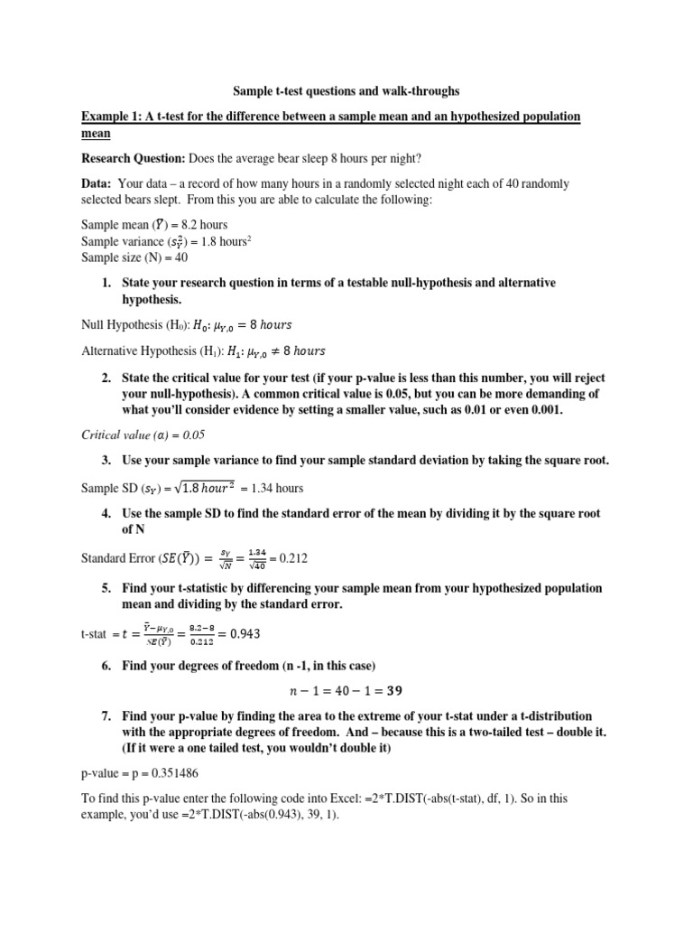 T-Test Analysis Examples and Steps | PDF | P Value | Null Hypothesis